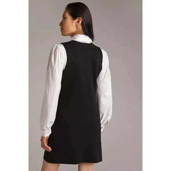 Anthropologie Eva Franco Layered Knit Mini Dress Black and White - Picture 3 of 4
